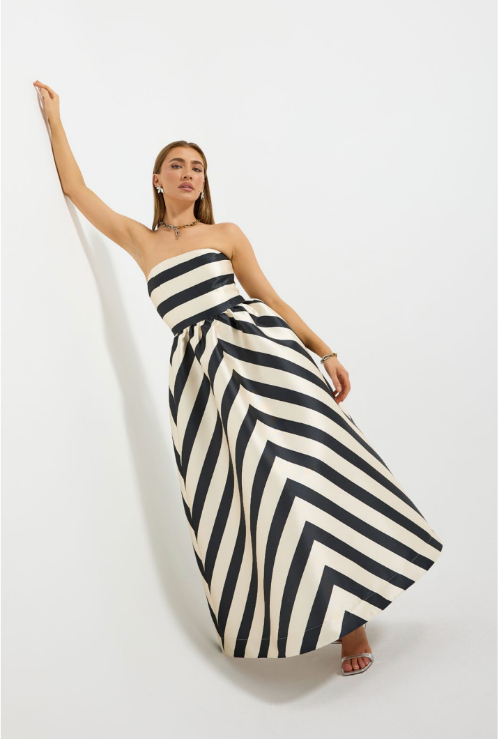 PASDUCHAS | Valerie Strapless Midi - Black & Cream
