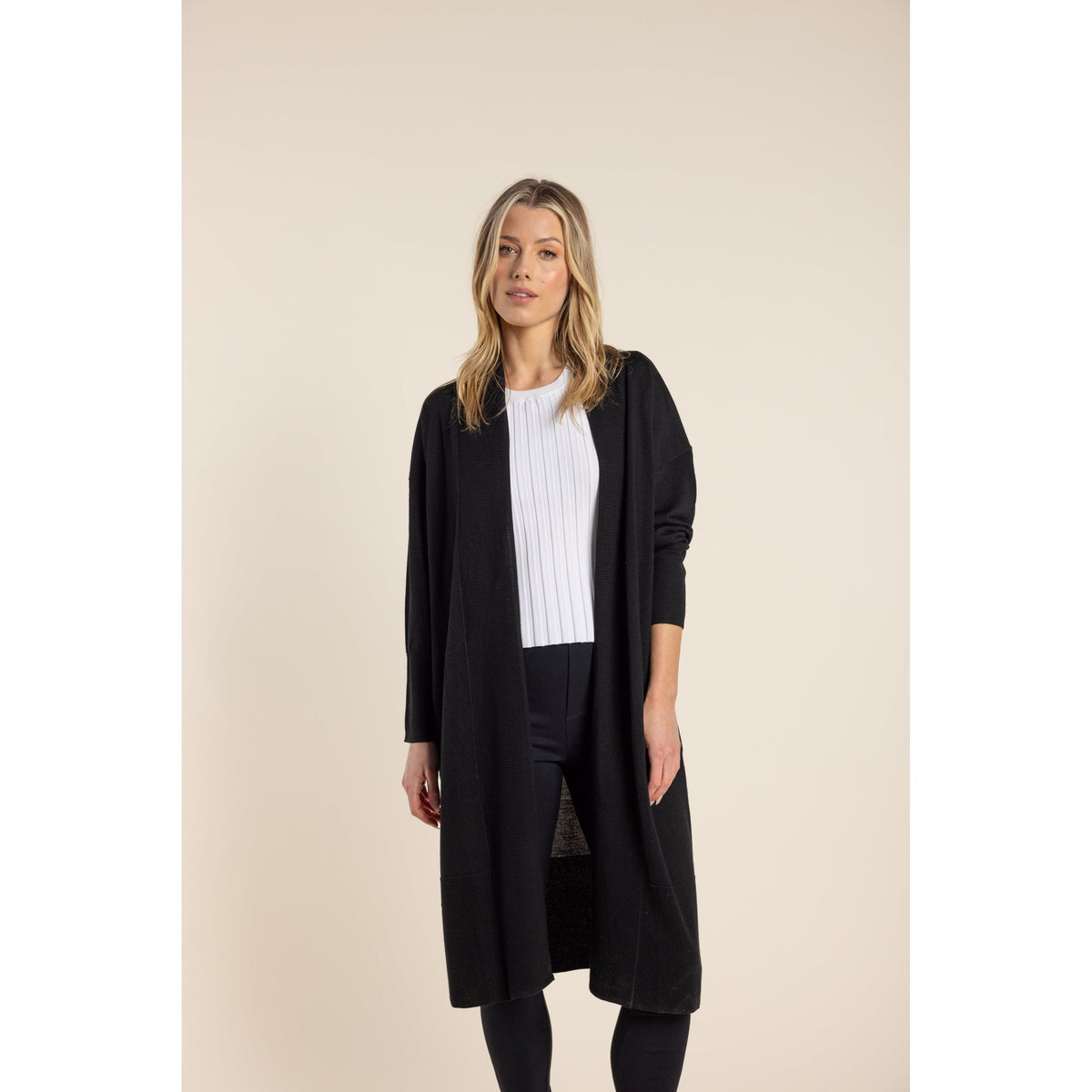 TWO Ts | Merino Long Cardigan - Black