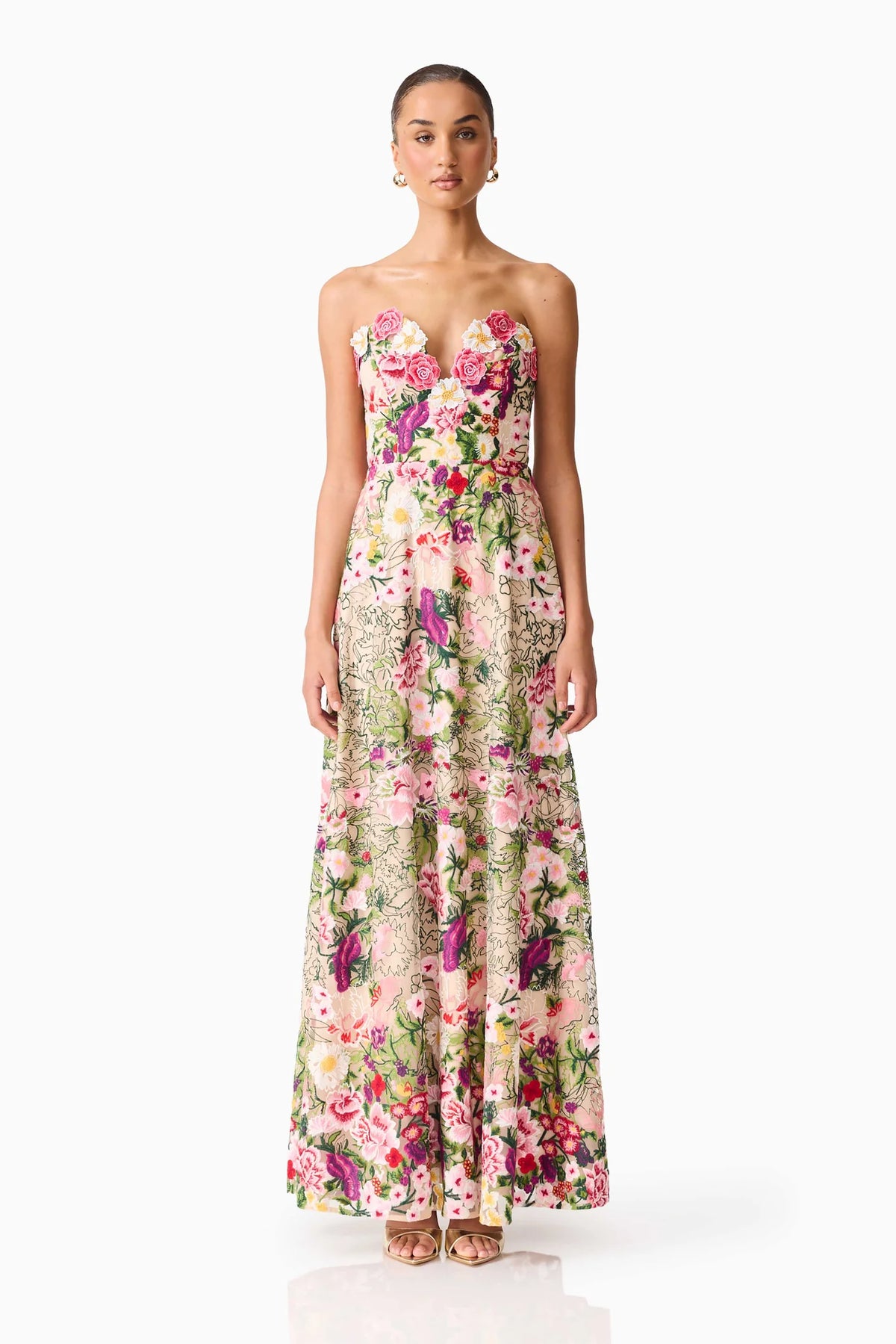 ELLIATT | FLORA STRAPLESS GOWN - Pink & Green Floral