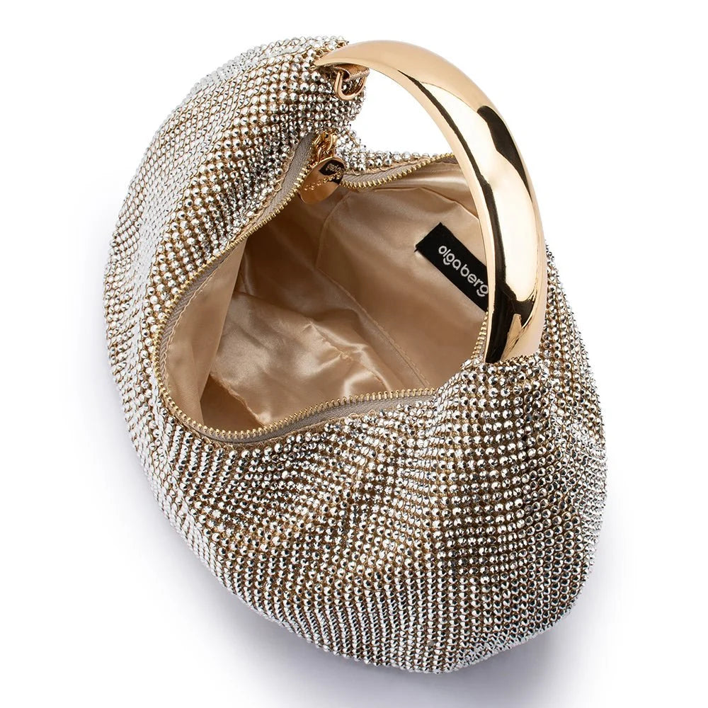 OLGA BERG | PIXIE Crystal Mesh Bag - Champagne