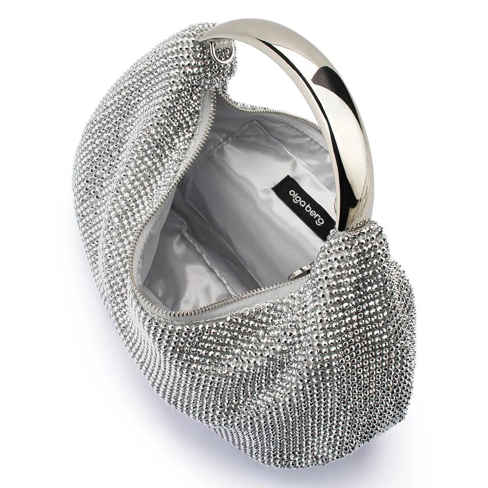 OLGA BERG | PIXIE Crystal Mesh Bag - Silver