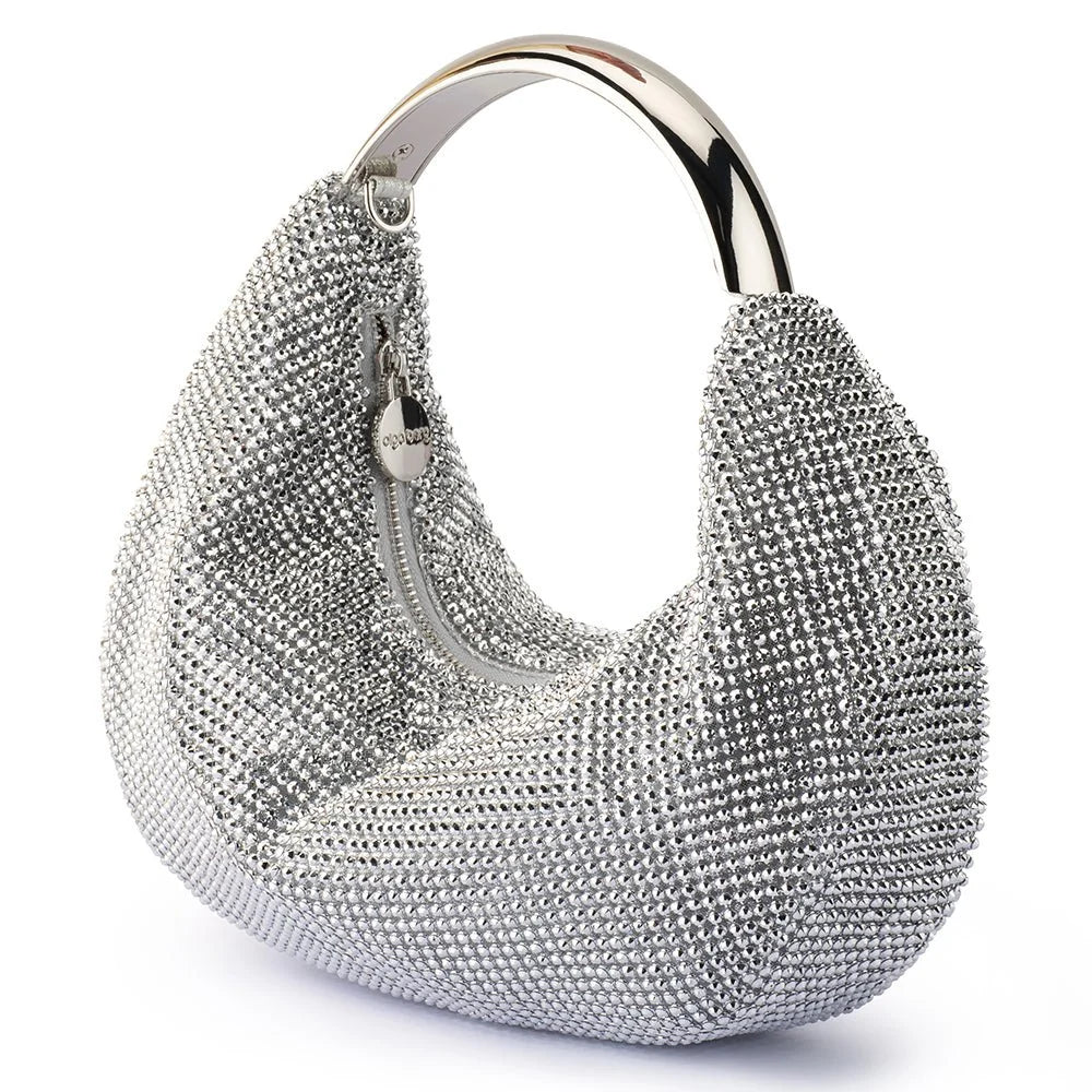 OLGA BERG | PIXIE Crystal Mesh Bag - Silver