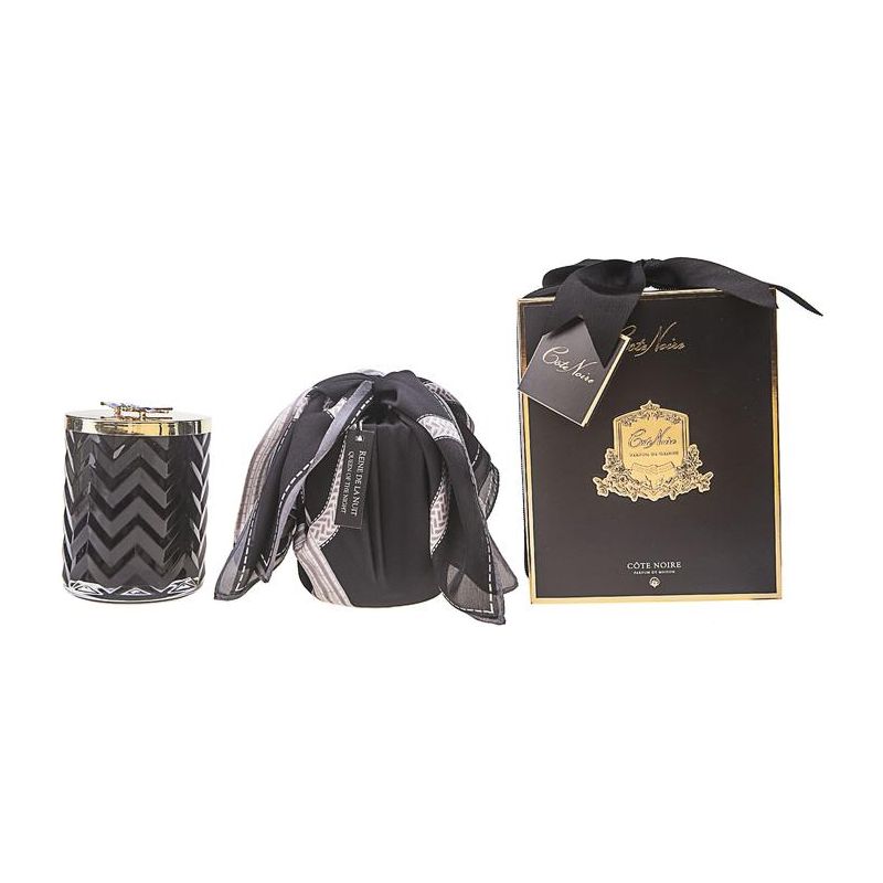 COTE NOIRE | HERRINGBONE CANDLE WITH SCARF - BLACK - RED BEE LID