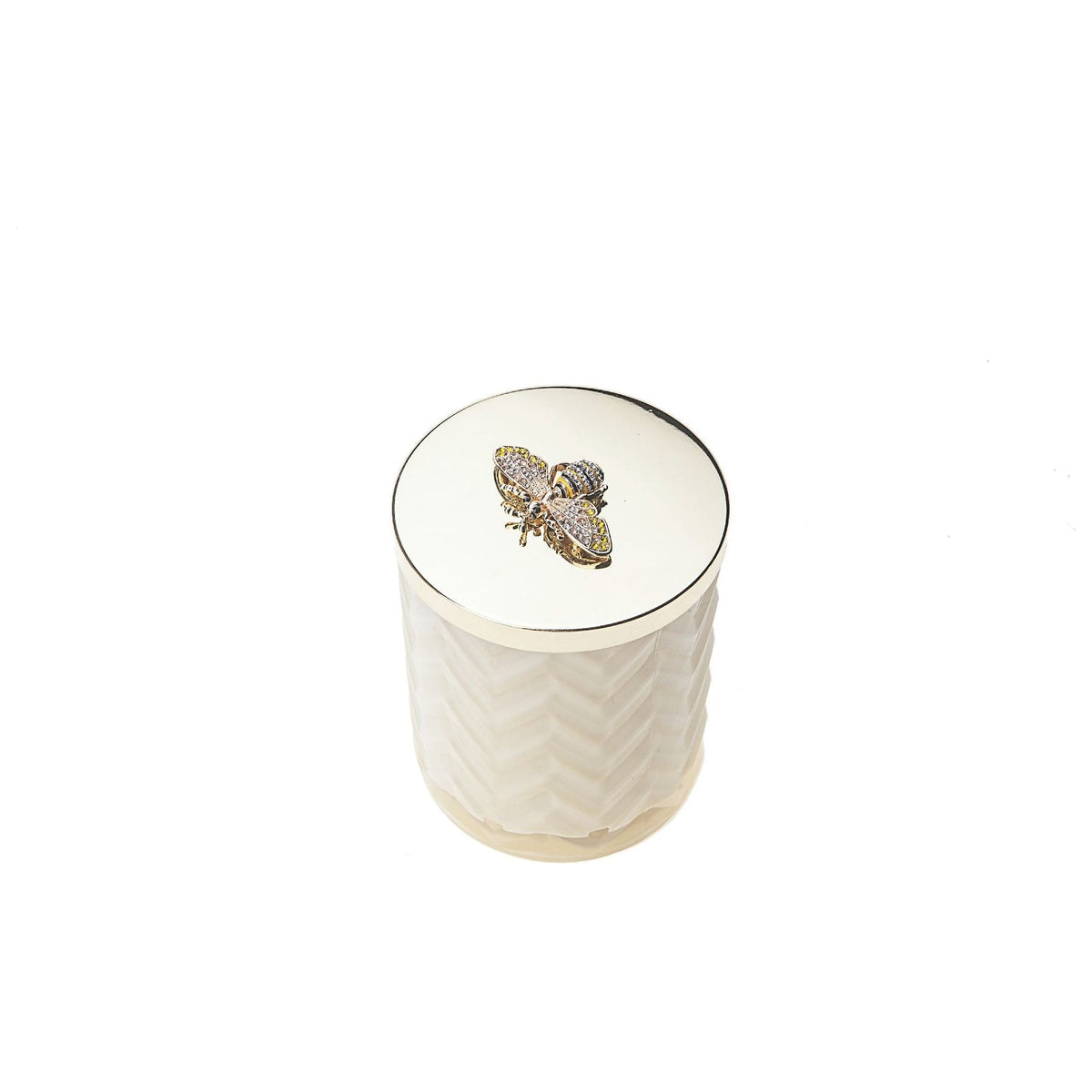 COTE NOIRE | HERRINGBONE CANDLE WITH SCARF BLOND VANILLA - CREAM &amp; GOLDEN BEE LID