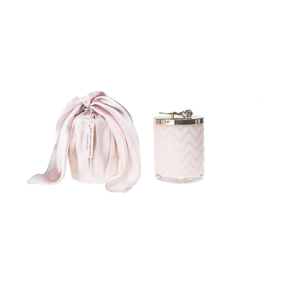 COTE NOIRE |HERRINGBONE CANDLE WITH SCARF - PINK - PINK ROSE LID