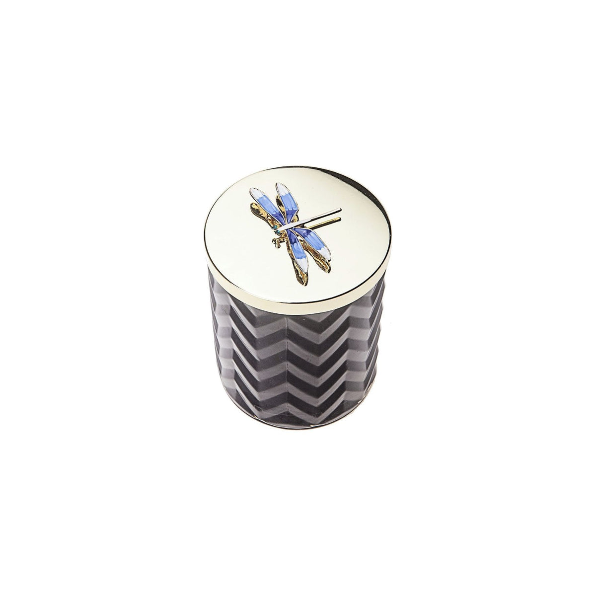 COTE NOIRE |HERRINGBONE CANDLE WITH SCARF EAU DE VIE- NAVY &amp; DRAGONFLY LID