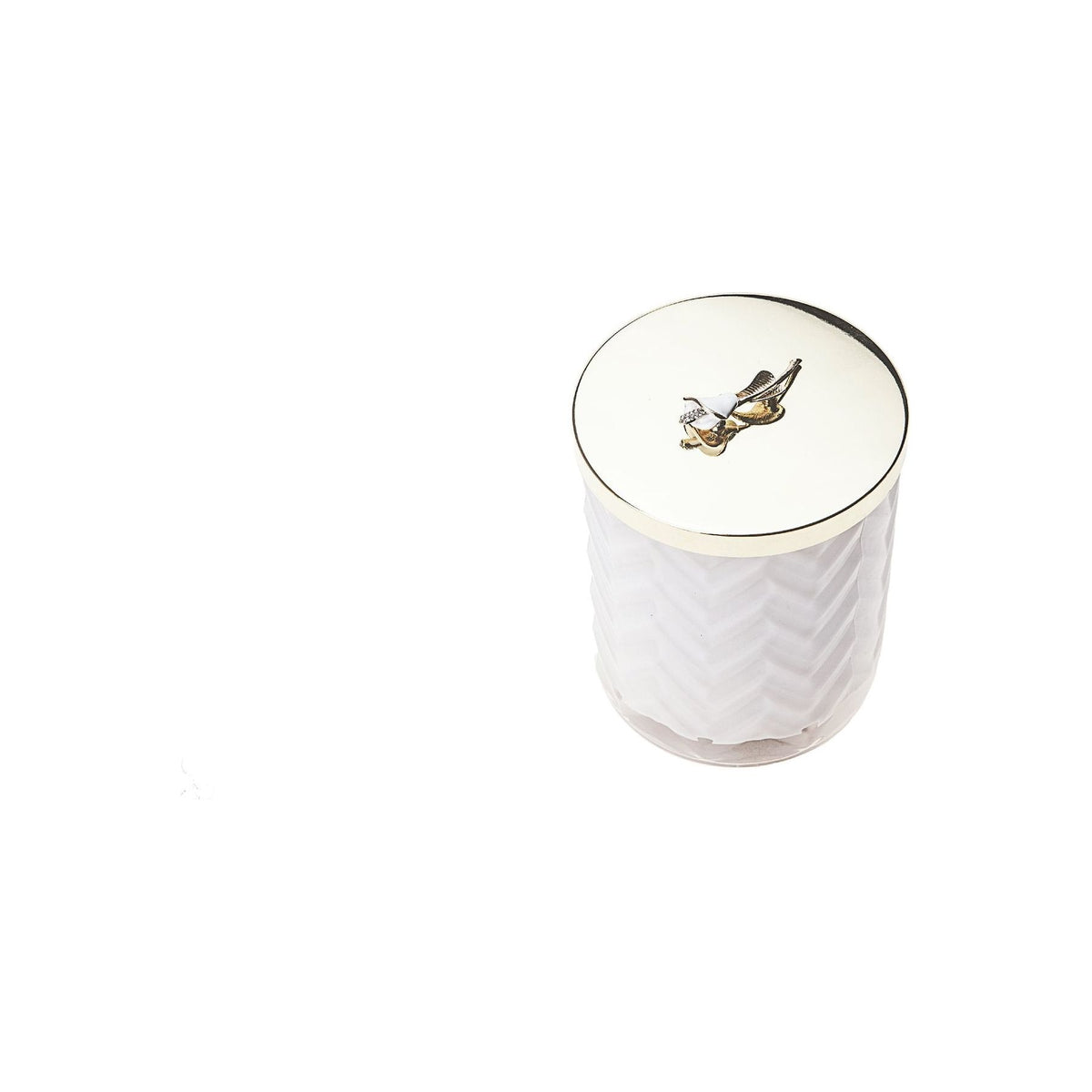 COTE NOIRE | HERRINGBONE CANDLE WITH SCARF - WHITE - LILLY FLOWER LID