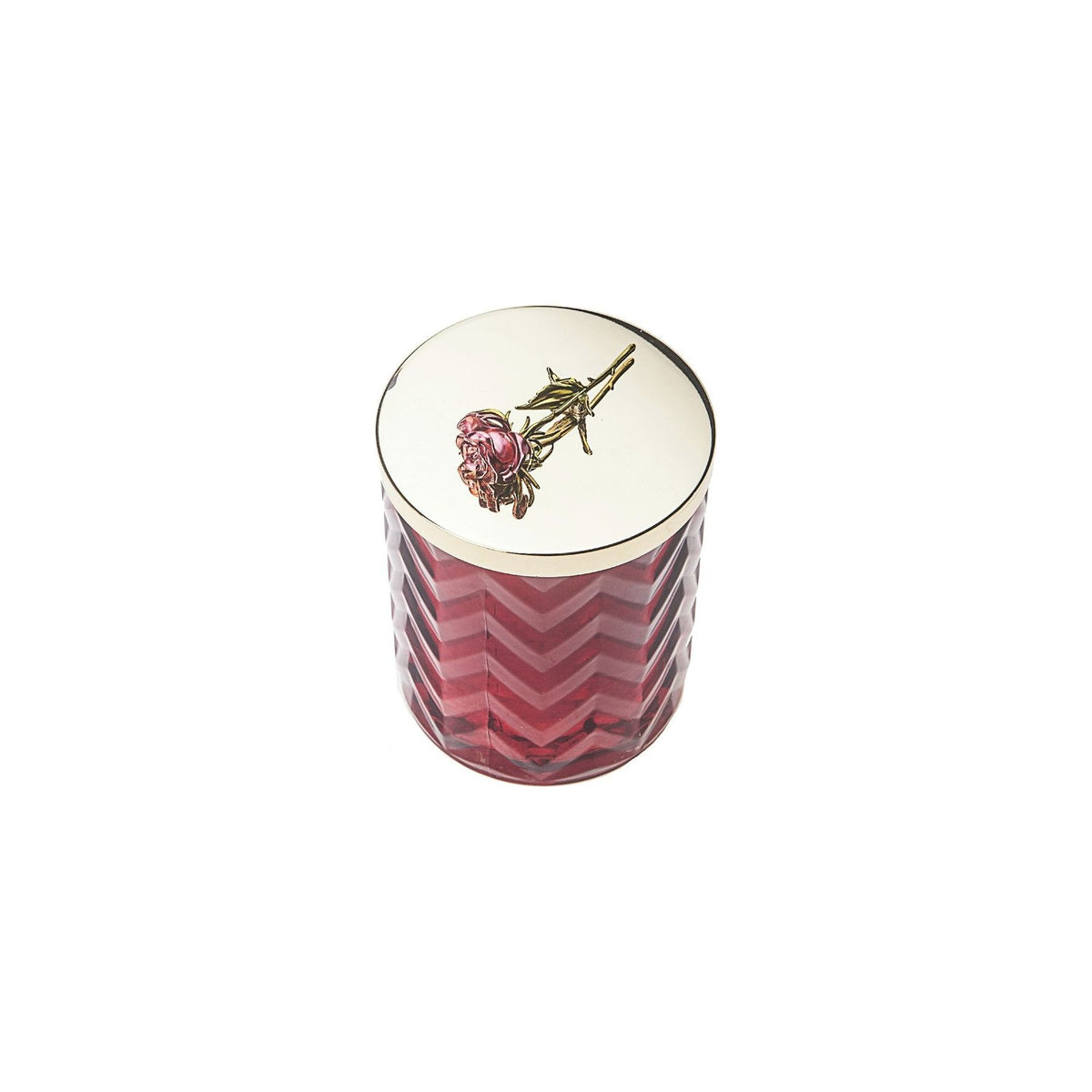 COTE NOIRE |HERRINGBONE CANDLE WITH SCARF ROSE OUD - RED &amp; RED ROSE LID
