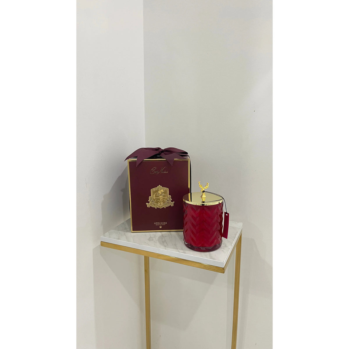 COTE NOIRE - XMAS DEER LID &amp; RED HERRINGBONE CANDLE