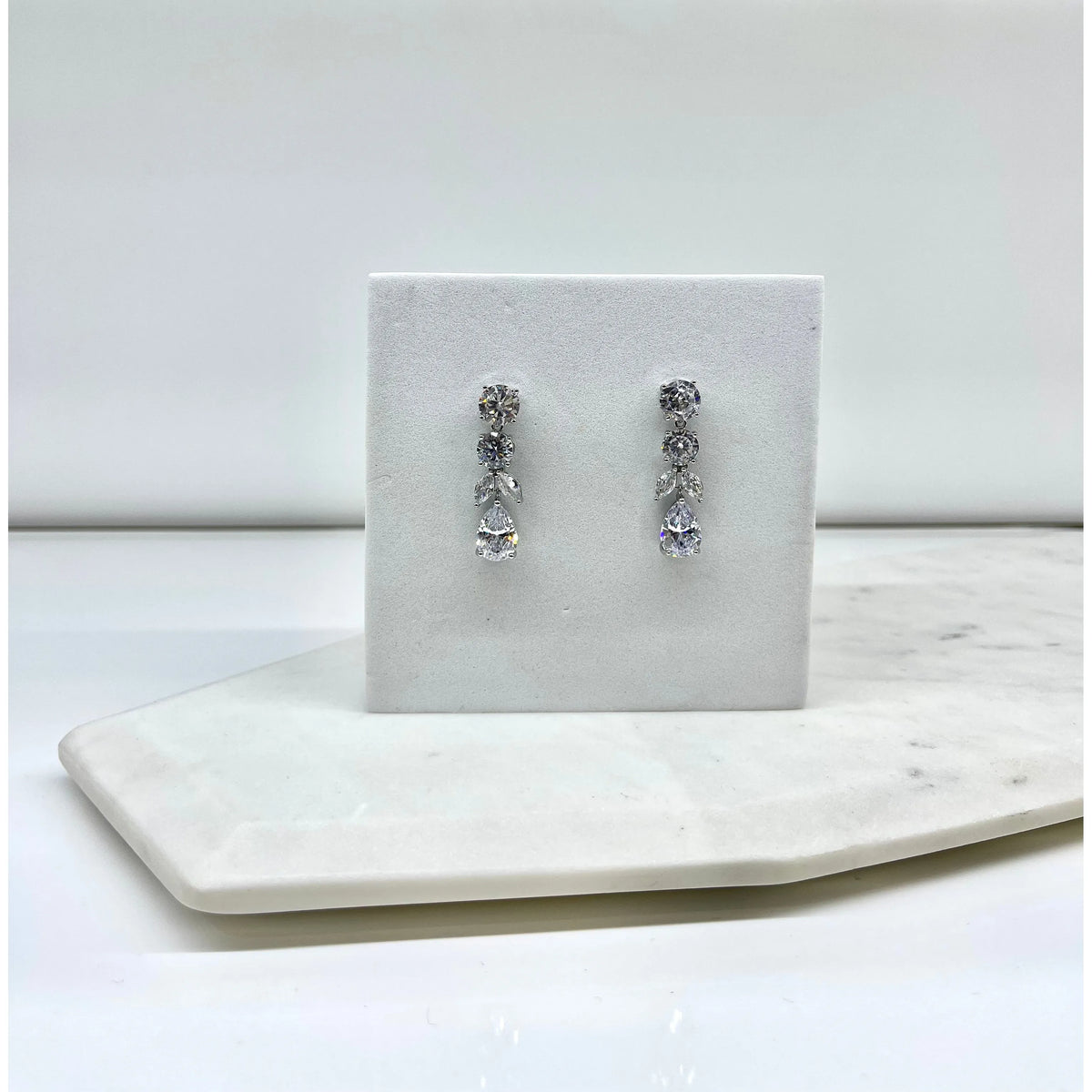 HILLARY | Silver Crystal Drop Earring