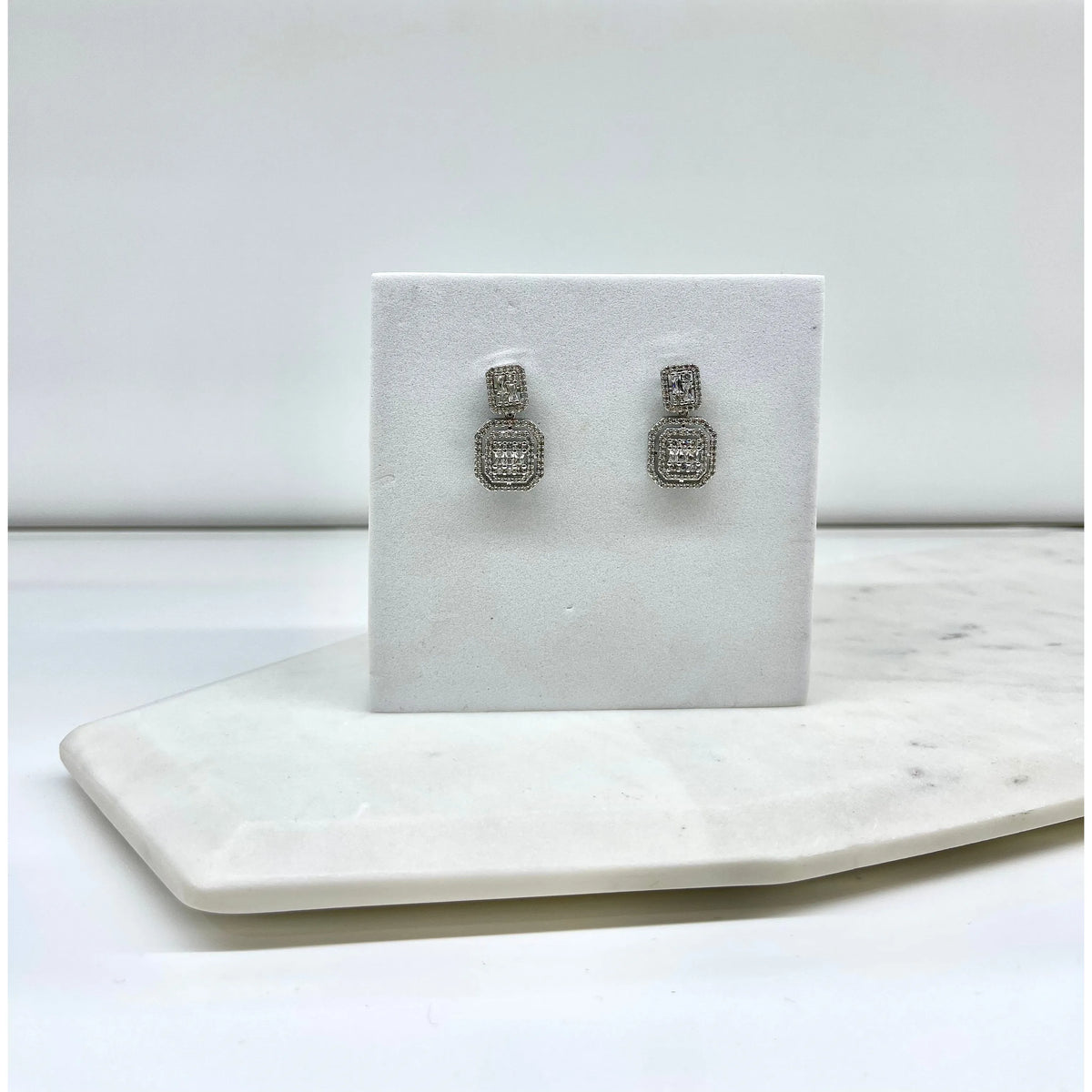 SALLY | Silver Square Crystal Earring