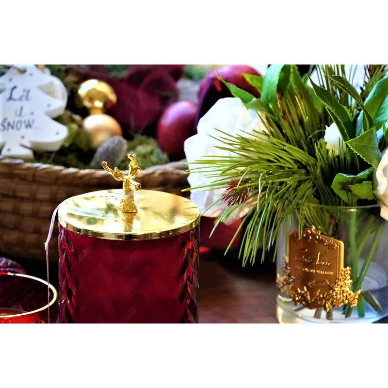 COTE NOIRE - XMAS DEER LID &amp; RED HERRINGBONE CANDLE