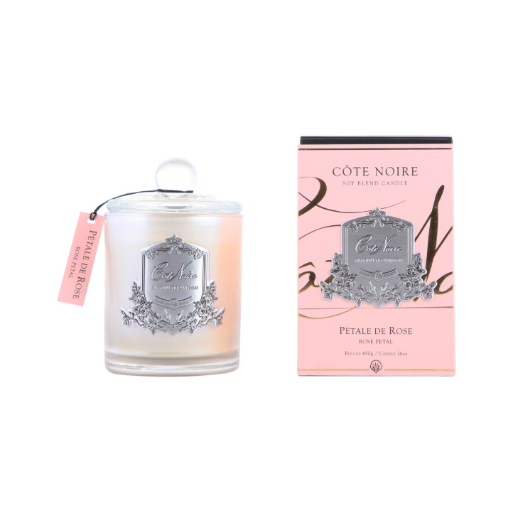 Côte Noire |  450g Soy Blend Candle - Rose Petal Silver